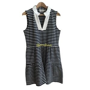 Eliza J Stripe Collared Tiered Sleeveless Above the Knee Dress Navy White L NWT